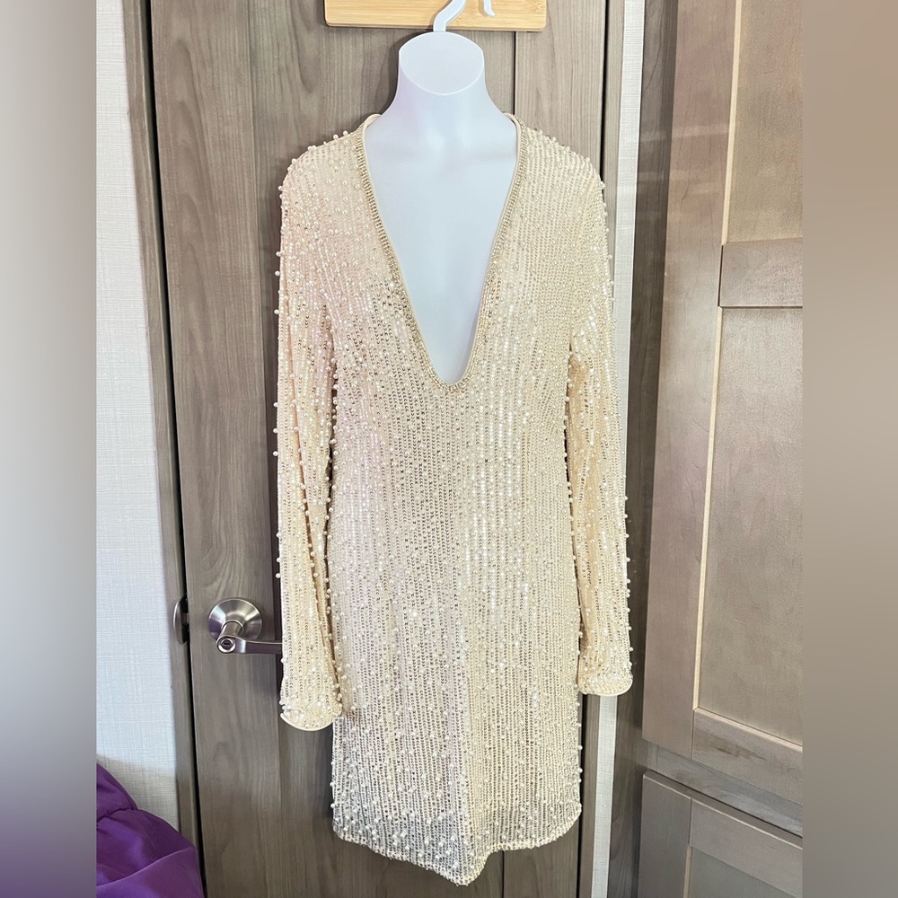 Klesis Elegant Beaded Cream Dress